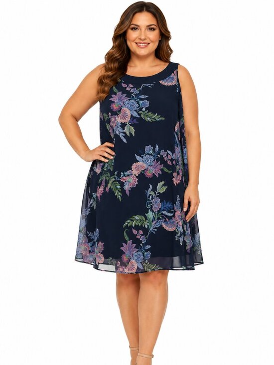 Sami & Jo Plus Dresses & Skirts - Sami & Jo Plus Floral Sleeveless Dress Women’s 2X Navy Sheer Overlay Boho